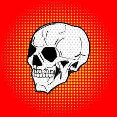Skull pop art. head skeleton retro vector illustration
