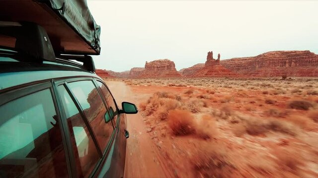Driving though Valley of the Gods in Utah