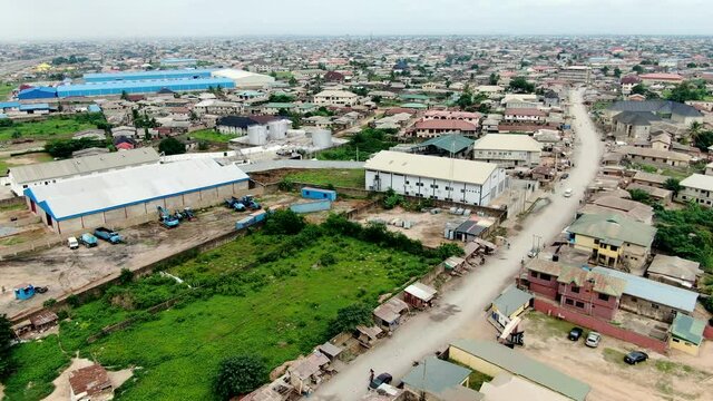 Mowe Town in the Ogun State of Nigeria, West Africa - aerial view of the roads, buildings and community