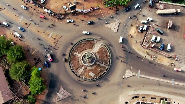 A traffic roundabout in Makurdi Town, Nigeria featuring a giant monument in its center to show Benue State as the Nations's food basket
