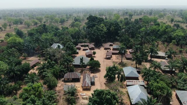 Aerial view of Olegobidu Village, Nigeria Benue State - the site of a deadly conflict between Fulani herdsmen and farmers over water rights