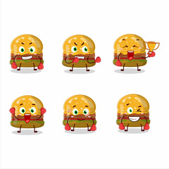 A sporty hamburger gummy candy boxing athlete cartoon mascot design