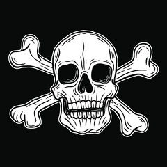 Fototapeta premium Skull Head black and white Hand Drawn tattoo concept Dark Art illustration