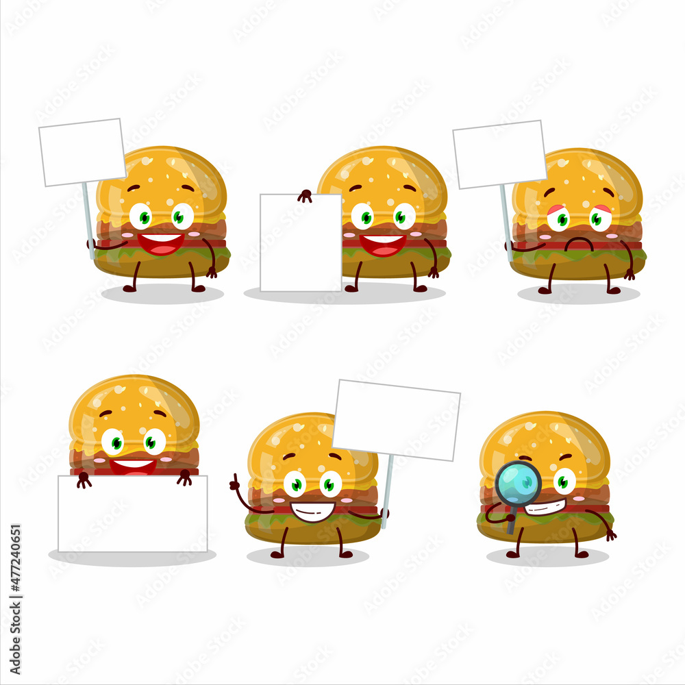 Wall mural Hamburger gummy candy cartoon character bring information board