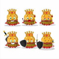 A Charismatic King hamburger gummy candy cartoon character wearing a gold crown