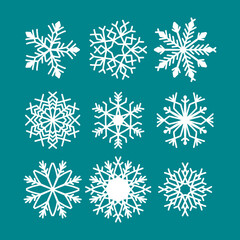 Naklejka na ściany i meble Snowflake vector icon background set white color. Winter blue christmas snow flake crystal element. Weather illustration ice collection. Xmas frost flat isolated silhouette symbol