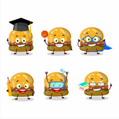 School student of hamburger gummy candy cartoon character with various expressions