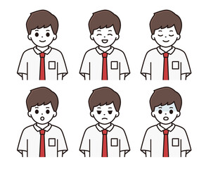 学生服の男子高校生 中学生 夏服 表情セット