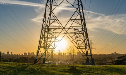 power lines at sunset