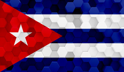 Cuba flag on 3D hexagonal texture. 3D image