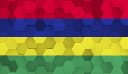 Mauritius flag on 3D hexagonal texture. 3D image