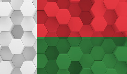 Madagascar flag on 3D hexagonal texture. 3D image