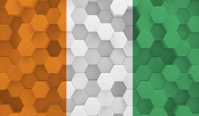 Côte d'Ivoire flag on 3D hexagonal texture. 3D image