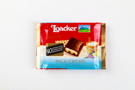 May 4, 2021. New York. Loacker chocolate bar with milk cream filling.