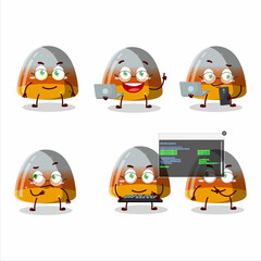 Gummy corn Programmer cute cartoon character with