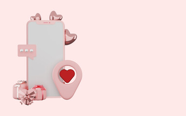 3d rendering of Happy valentine's day online sale promotion. Business marketing concept