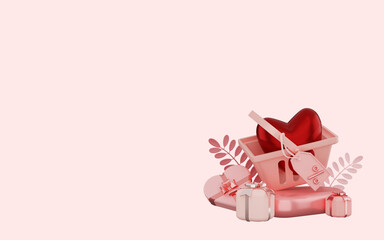 3d rendering of shopping cart with love.Concept of great discount, suitable for valentine and anniversary