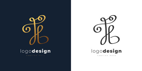 Elegant Initial Letter DB Logo Design in Gold Gradient with Handwriting Style. DB Signature Logo or Symbol for Wedding, Fashion, Jewelry, Boutique, Botanical, Floral or Business Identity