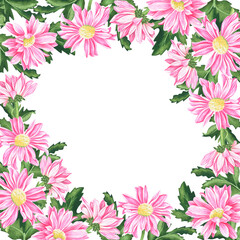Fototapeta na wymiar Chrysanthemum frame. Watercolor vintage illustration. Isolated on a white background.For your design