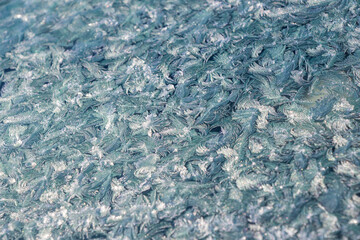 Frozen window and glass, frozen dew water pattern and texture, beautiful