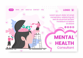 Mental Health Care Landing Page Template Flat Design Illustration Editable of Square Background for Social media, Greeting Card and Web