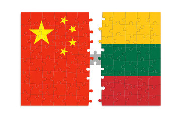 Puzzle made from China and Lithuania flags. Relationship between China and Lithuania