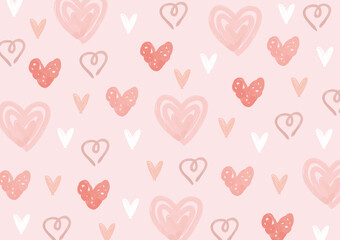Fototapeta na wymiar 落書き・ペン画・手書きハートのパターン背景　ピンク　Heart background handwritten