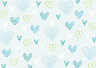 落書き・ペン画・手書きハートのパターン背景　水色　Heart background handwritten