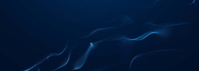 Creative abstract wave technology background with blue light digital effect particulars. 3d Render	