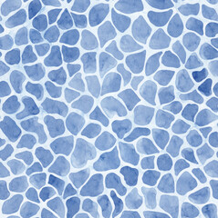 Obraz premium Hand drawn watercolor painting abstract mosaic pattern. Blue colored geometric background. Abstract shapes on textured paper. Template for design, textile, wallpaper, carpet, ceramics.
