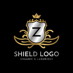 letter Z shield gold and silver luxury vector logo design