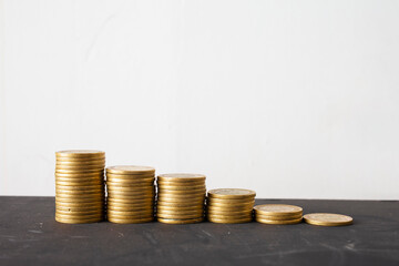 stack of coins on white background