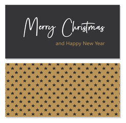 Merry Christmas and Happy New Year greeting card, banner template. Christmas tree with lettering. Background with christmas tree pattern. Winter holiday decor.