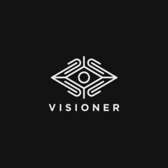 Eye vector logo. Line art style. Creative camera shutter vision logotype. Photo video control sign. Vision Logo concept idea.