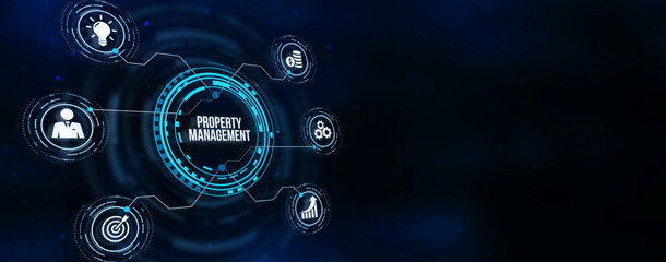 Internet, business, Technology and network concept. PROPERTY MANAGEMENT inscription, new business concept. 3d illustration.