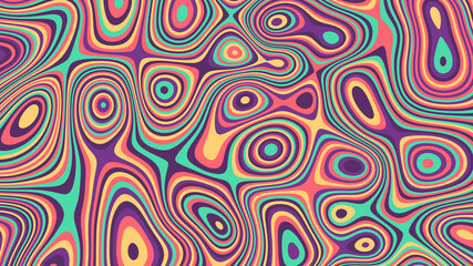 Abstract wavy psychedelic background with liquid lines. Colorful topographic contour lines. Vector background - obrazy, fototapety, plakaty