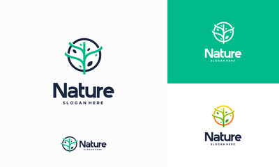 Iconic Nature Leaf Logo Design Template, Abstract green leaf logo icon vector design. Landscape design, garden, Plant, nature and ecology vector logo