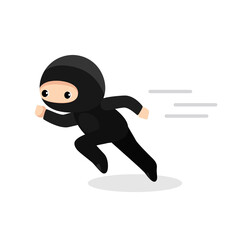 Cute cartoon ninja running isolated on white background