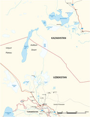 Vector map of the Aral Sea, Kazakhstan, Uzbekistan and Turkmenistan