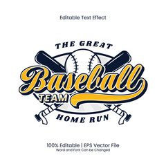 Editable text effect - Baseball Team emblem logo vintage style - obrazy, fototapety, plakaty