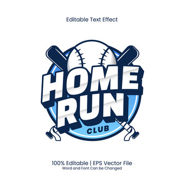 Baseball Home Run emblem logo elements text effect editable