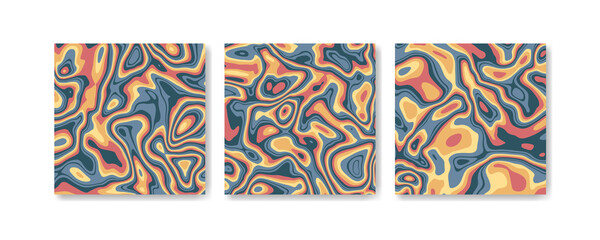 Hand drawn flat psychedelic groovy background set