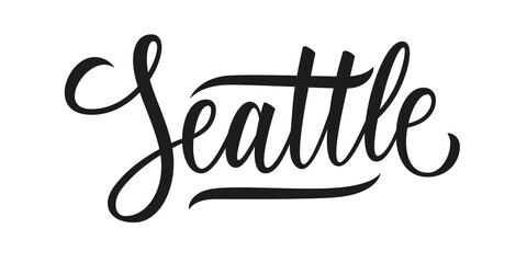 Seattle handwritten inscription. Seattle city name hand drawn lettering isolated on white background. Calligraphic element for your design. Vector illustration.