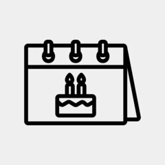 Birthday icon vector illustration in line style about calendar and date, use for website mobile app presentation