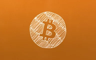 Deurstickers 3D rendering bitcoin cryptocurrency coin on colorful background, cryptocurrency concept color art © reznik_val
