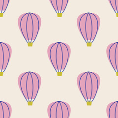 Seamless vector balloon pattern. Multicolor hand drawn airship background. For fabric, textile, banner, design, wrapping.