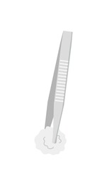 Medical concept, illustration of wound dressing or wound care kit, tweezers with cotton ball isolated on white background, vector