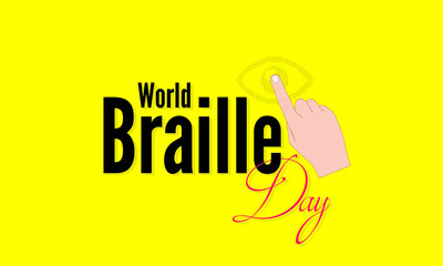 Conceptual Template Design for World Braille Day. Editable Illustration of Eye made of Braille Script and Hand Forefinger.