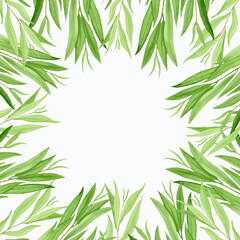Fototapeta premium Watercolor square frame of willow green twigs on a white background.
