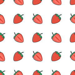 Strawberries Seamless Pattern On A White Background. Fresh Strawberry Vector Illustration